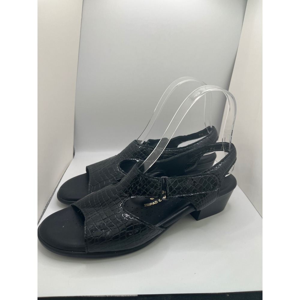 SAS Tripad Comfort Croc Embossed Leather Slingback Sandal Women 7.5 Black Causal